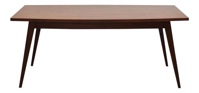 Mid-Century Modern Ribbon Mahogany Dining Table Gio Ponti Style 70.75": Mid-Century Modern Ribbon Mahogany Dining Table Gio Ponti Style 70.75" This exquisite mid-century modern dining table features a stunning ribbon mahogany design, inspired by the style of Gio Ponti. Th