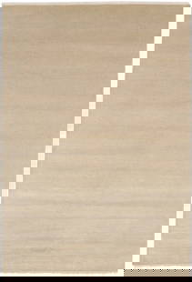 Handmade Modern Beige Wool Area Rug 6'0" x 8'10" Grass Pattern: Handmade Modern Beige Wool Area Rug 6'0" x 8'10" Grass Pattern Enhance your living space with this Contemporary Beige Grass Design Wool Oriental Rug, perfect for modern decor. This hand-knotted area r
