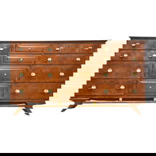 Mid-Century Modern Walnut Maple Dresser by Kling Furniture 60": Mid-Century Modern Walnut Maple Dresser by Kling Furniture 60" This mid-century modern dresser showcases a beautiful walnut color finish crafted from maple, designed by Kling Furniture. Enhanced with