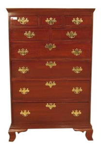19th Century American Cherry Wood Chest 3 Over 2 Over 4 Drawers: 19th Century American Cherry Wood Chest 3 Over 2 Over 4 Drawers This exquisite 19th-century American-made chest of drawers features a classic design crafted from solid cherry wood. The piece showcases