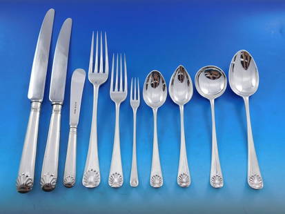 C.W. Fletcher & Son Sterling Silver English Shell Flatware Set 132 Pieces: C.W. Fletcher & Son Sterling Silver English Shell Flatware Set 132 Pieces This exquisite sterling silver flatware set features the elegant English Shell pattern by C.W. Fletcher & Son Ltd. Crafted in