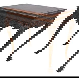Maitland Smith Georgian Style Leather Top Table with Carved Base: Maitland Smith Georgian Style Leather Top Table with Carved Base This Maitland Smith Georgian Style Occasional Table showcases a stunning paint-decorated finish and intricate carved details. Crafted w