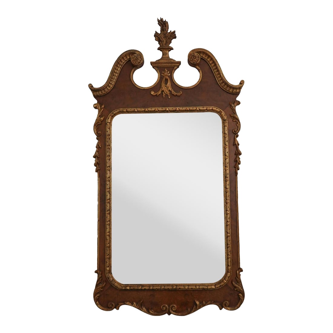 Elegant Italian Walnut Gold Georgian Style Mirror 28 x 54: Elegant Italian Walnut Gold Georgian Style Mirror 28 x 54 This stunning Italian Walnut & Gold Georgian Style Mirror features intricate gold gilt details, showcasing exquisite craftsmanship. At approxi