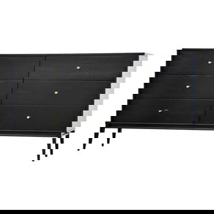 Mid-Century Modern Paul McCobb Black Maple Dresser 60" 6 Drawers Brass Knobs: Mid-Century Modern Paul McCobb Black Maple Dresser 60" 6 Drawers Brass Knobs This stunning mid-century modern dresser, designed by Paul McCobb for the Planner Group, features a sleek black lacquer fin