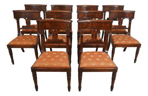 Set of 10 Millender Empire Regency Mahogany Dining Chairs: Set of 10 Millender Empire Regency Mahogany Dining Chairs This set of 10 Millender Empire Regency dining room chairs features exquisite carved details and high-quality construction, embodying the eleg