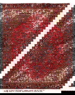 7.6' x 10.6' Hand-Knotted Persian Heriz Rug in Rich Colors: 7.6' x 10.6' Hand-Knotted Persian Heriz Rug in Rich Colors Enhance your living space with this stunning 7'6" x 10'6" Tribal Persian Hand-Knotted Heriz Rug. Originating from the Heriz region of Iran, t