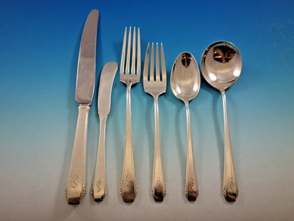 Towle Cascade Sterling Silver Flatware Set for 12 80 pcs with S Monogram: Towle Cascade Sterling Silver Flatware Set for 12 80 pcs with S Monogram Elevate your dining experience with the Cascade by Towle Sterling Silver Flatware Set, designed for 12 people and consisting of