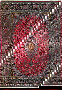 Handmade Semi Antique Persian Kashan Rug 9.7 x 12.8 Red Wool: Handmade Semi Antique Persian Kashan Rug 9.7 x 12.8 Red Wool Discover the exquisite beauty of this 9.7 x 12.8 Handmade Semi Antique Persian Kashan Rug, meticulously crafted by talented Persian artisan