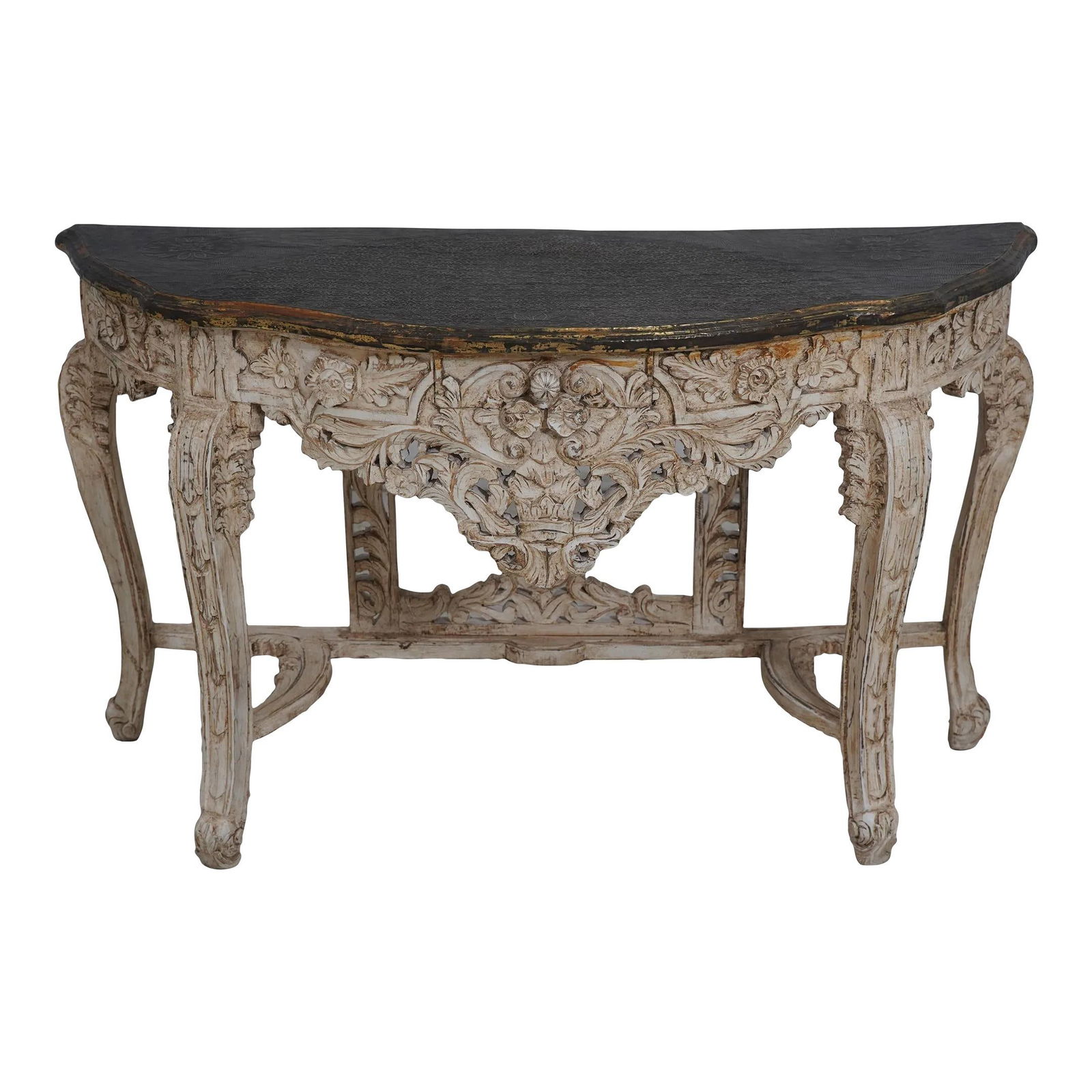 Italian Style Carved Wood Console Table with Brass Top 48 x 16.5 x 29.5: Italian Style Carved Wood Console Table with Brass Top 48 x 16.5 x 29.5 This elegant Italian style console table features a beautifully carved wood base and a stunning hand-hammered embossed brass top