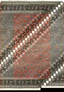 Handcrafted Salmon Semi-Antique Persian Tabriz Rug 8'2 x 11'8: Handcrafted Salmon Semi-Antique Persian Tabriz Rug 8'2 x 11'8 Experience the timeless beauty of this handcrafted Salmon Semi-Antique Persian Tabriz Rug. Expertly woven by talented Persian artisans, it