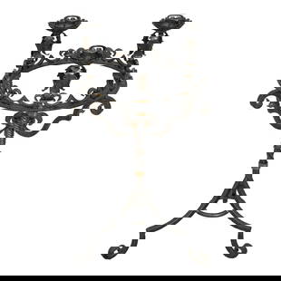 Maitland Smith Gothic Wrought Iron 3 Arm Candelabra 16x16x26.5: Maitland Smith Gothic Wrought Iron 3 Arm Candelabra 16x16x26.5 This stunning Maitland Smith Gothic Wrought Iron 3 Arm Candelabra Centerpiece showcases a beautiful rustic finish and intricate Gothic de