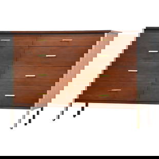 Paul McCobb Mid Century Walnut Dresser with Brass Accents 48.125": Paul McCobb Mid Century Walnut Dresser with Brass Accents 48.125" This stunning mid-century modern dresser, designed by Paul McCobb for Calvin, features a beautifully refinished walnut exterior and ei