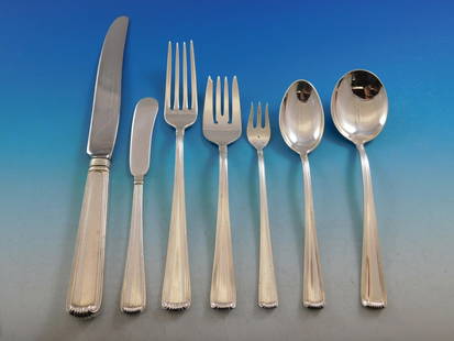 Cartier Marie Louise Sterling Silver Flatware Set for 12 112 pcs: Cartier Marie Louise Sterling Silver Flatware Set for 12 112 pcs Introducing the magnificent Marie Louise Sterling Silver Flatware Set by Cartier, an exquisite collection that embodies elegance and so