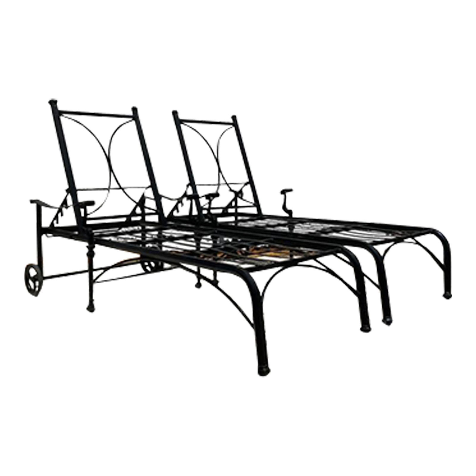 Pair Vintage Coastal Cast Aluminum Koi Chaise Lounges: Pair Vintage Coastal Cast Aluminum Koi Chaise Lounges Indulge in luxurious relaxation with this Vintage Coastal Cast Aluminum Koi Chaise Lounge. The lounge features an intricately designed koi fish mo