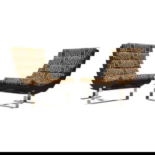 Mid Century Modern Chrome Scoop Lounge Chairs Pair 17 Seat Height: Mid Century Modern Chrome Scoop Lounge Chairs Pair 17 Seat Height This stylish pair of mid-century modern lounge chairs features a sleek chrome base and distinctive scoop seats, upholstered in origina