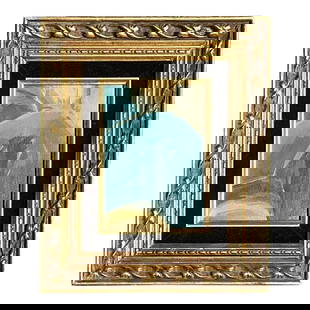 Vintage Boho Abstract Oil Painting Canvas in Gold Frame 10.25x12.25: Vintage Boho Abstract Oil Painting Canvas in Gold Frame 10.25x12.25 Enhance your living space with this captivating vintage boho original abstract oil painting on canvas. Showcasing a bold interplay o