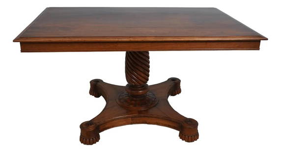 Victorian Walnut Regency Handcrafted Pedestal Table 36 x 54: Victorian Walnut Regency Handcrafted Pedestal Table 36 x 54 This Victorian Style Walnut Regency Hand Crafted Pedestal Table is approximately 40 years old. It features a Regency style design, making it
