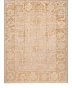 Oversized 21st Century Turkish Oushak Rug 12.02 x 15.07 ft Beige Wool: Oversized 21st Century Turkish Oushak Rug 12.02 x 15.07 ft Beige Wool This exquisite 21st-century Turkish Oushak rug showcases an elegant light beige/sandy field adorned with a traditional floral desi