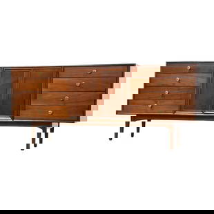Kipp Stewart Mid-Century Walnut Dresser Credenza 72.25": Kipp Stewart Mid-Century Walnut Dresser Credenza 72.25" This exquisite mid-century modern walnut dresser credenza, designed by Kipp Stewart and Stewart MacDougall for Drexel, has been professionally r