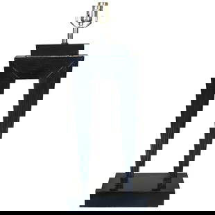 Mid-Century Modern Ebonized Hairpin Table Lamp Inspired by Tom Dixon: Mid-Century Modern Ebonized Hairpin Table Lamp Inspired by Tom Dixon This stunning ebonized hairpin table lamp embodies the elegance of Mid-Century Modern design, inspired by Tom Dixon. Standing at 27