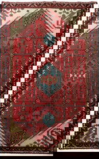 Handcrafted 5.5 x 8.8 Red Persian Hamadan Area Rug: Handcrafted 5.5 x 8.8 Red Persian Hamadan Area Rug Transform your living space with this stunning 5.5 x 8.8 Red Persian Hamadan Rug. Handcrafted by skilled Persian artisans, this rug showcases the ric