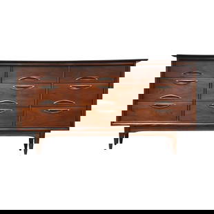 Mid-Century Modern Walnut Dresser by Hooker 64" Wide: Mid-Century Modern Walnut Dresser by Hooker 64" Wide This mid-century modern long dresser by Hooker Furniture boasts a sleek design with polished inset drawer pulls. Professionally refinished, it show