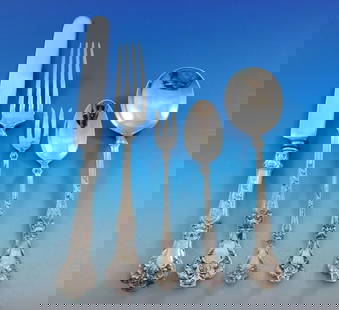 Gorham Patrician Sterling Silver Flatware Set for 6 with 33 Pieces: Gorham Patrician Sterling Silver Flatware Set for 6 with 33 Pieces Enhance your dining experience with the Patrician by Gorham Sterling Silver Flatware Set, featuring 33 exquisite pieces designed for