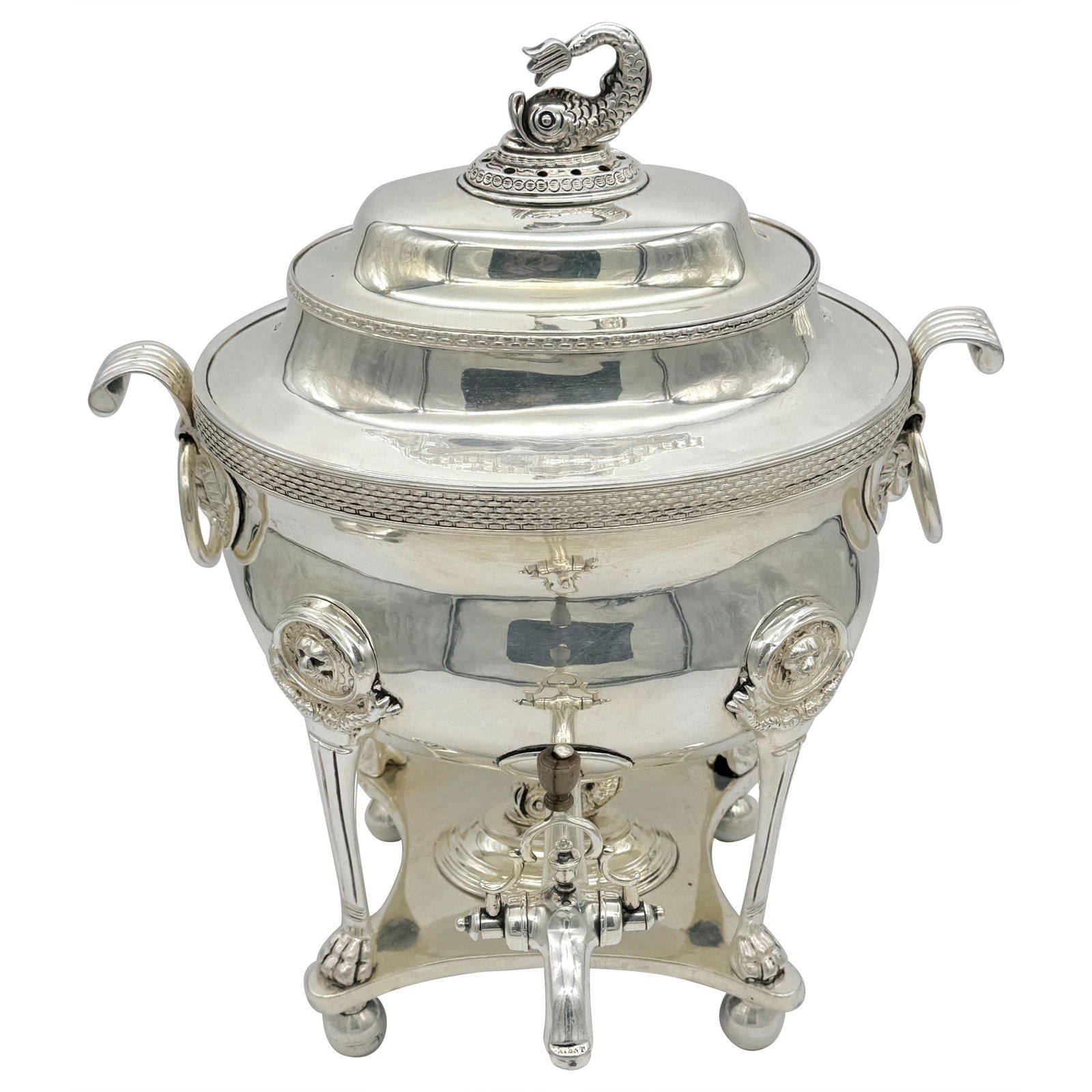 Antique Sheffield Plate Twin Dolphin Motif Urn Matthew Boulton Style: Antique Sheffield Plate Twin Dolphin Motif Urn Matthew Boulton Style This exquisite Antique Sheffield Plate Twin Dolphin Motif Tea/Cider Urn, inspired by the style of Matthew Boulton, showcases the el