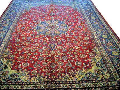 Traditional Persian Isfahan Najafabad Handmade Rug 9.4 x 13.1 ft: Traditional Persian Isfahan Najafabad Handmade Rug 9.4 x 13.1 ft Experience the elegance of a Traditional Persian Isfahan Najafabad Handmade Rug, measuring 9.4 x 13.1 feet. This exquisite piece showca