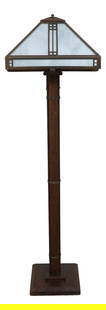 Arroyo Mission Oak Prairie Floor Lamp 19 x 19 x 63 Solid Brass Slag Glass Shade: Arroyo Mission Oak Prairie Floor Lamp 19 x 19 x 63 Solid Brass Slag Glass Shade Illuminate your space with this exquisite Arroyo Mission Oak Prairie Floor Lamp, a stunning piece that reflects the time