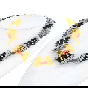 David Webb Coral Diamond Necklace Platinum 18K Gold Black Enamel: David Webb Coral Diamond Necklace Platinum 18K Gold Black Enamel This exquisite necklace by David Webb showcases a stunning combination of platinum and 18K yellow gold, adorned with vibrant coral and