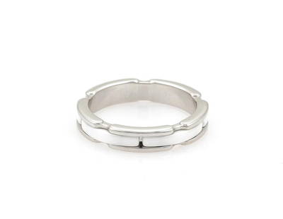 Chanel Ultra White Ceramic 18k White Gold Band Ring Signed Size 7.5: Chanel Ultra White Ceramic 18k White Gold Band Ring Signed Size 7.5 The Chanel Ultra White Ceramic 18k White Gold Band Ring in size 7.5 is a luxurious fine jewelry piece, beautifully crafted from 18k