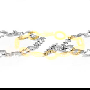 Aaron Basha 18k Gold Diamond Bracelet with Bell Charm 1.25ct: Aaron Basha 18k Gold Diamond Bracelet with Bell Charm 1.25ct This exquisite Aaron Basha bracelet features a stunning combination of 18k yellow and white gold, showcasing an elegant design with open ma