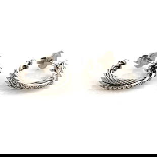David Yurman Diamond Ice Crossover Sterling Silver Hoop Earrings D.Y 925: David Yurman Diamond Ice Crossover Sterling Silver Hoop Earrings D.Y 925 Enhance your jewelry collection with these exquisite David Yurman Diamond Ice Crossover Hoop Earrings. Expertly crafted from hi