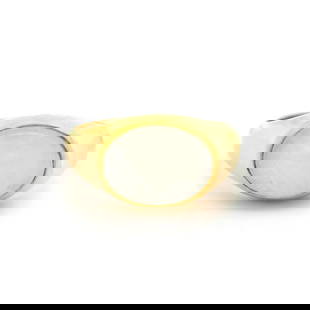 Unbranded Yellow Gold Plated Sideway Cabochon Moonstone Ring: Unbranded Yellow Gold Plated Sideway Cabochon Moonstone Ring This exquisite sideway solitaire bezel ring features a stunning cabochon cut rainbow moonstone that showcases a captivating play of colors.