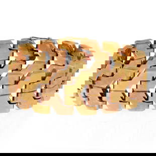 Retro 14k Yellow Rose Gold 21mm Fancy Link Bracelet with 585 Stamp: Retro 14k Yellow Rose Gold 21mm Fancy Link Bracelet with 585 Stamp This stunning Retro Era bracelet features a wide open fancy link design crafted from 14k yellow and rose gold. It showcases alternati