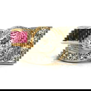 18K Rose Gold Diamond Ruby Ring Size 6.5 0.90 Ct Center Diamond: 18K Rose Gold Diamond Ruby Ring Size 6.5 0.90 Ct Center Diamond This exquisite 18K rose gold ring features a stunning design with a central diamond weighing approximately 0.90 ct, exhibiting L-M color