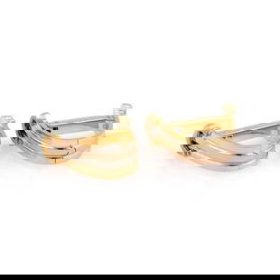 Cartier 18k Tri-Color Gold Oval Cufflinks with Iconic C Logo: Cartier 18k Tri-Color Gold Oval Cufflinks with Iconic C Logo These exquisite cufflinks by Cartier are expertly crafted from 18k yellow, white, and rose gold, featuring a stunning tri-color design in a