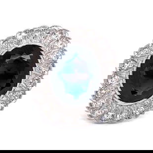 Art Deco Platinum Ring with Synthetic Sapphire and 20 Diamonds: Art Deco Platinum Ring with Synthetic Sapphire and 20 Diamonds This stunning Art Deco ring features a brilliant synthetic sapphire and 20 exquisite Old Mine diamonds. Crafted from luxurious platinum,