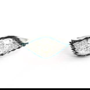 Art Deco 14k White Gold Diamond Sapphire Eye Ring IGI Certified 1.2ct: Art Deco 14k White Gold Diamond Sapphire Eye Ring IGI Certified 1.2ct This exquisite Art Deco style ring features a stunning combination of 14k white gold and diamonds. The centerpiece showcases a bri