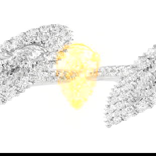 1.68ctt Fancy Intense Yellow Pear Diamond Ring 18k Gold: 1.68ctt Fancy Intense Yellow Pear Diamond Ring 18k Gold This exquisite ring features a stunning 1.68ctt Fancy Intense Yellow Pear Diamond, set in a luxurious two-tone 18k gold band. The centerpiece is