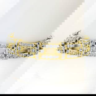 Stunning 18K Yellow Gold 14.9ctw Channel Set Diamond Bracelet: Stunning 18K Yellow Gold 14.9ctw Channel Set Diamond Bracelet This stunning unisex bracelet features a wide link design crafted from 18K yellow gold. It showcases 187 natural diamonds, channel set for