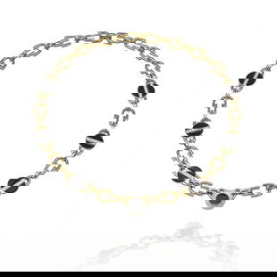 David Webb 26 Inch Yellow Gold Platinum Diamond Black Enamel Necklace: David Webb 26 Inch Yellow Gold Platinum Diamond Black Enamel Necklace This striking necklace features a 26-inch high polish link chain crafted from a combination of Platinum and 18K Yellow Gold. The d