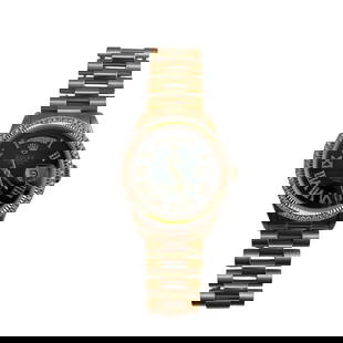 Rolex Day-Date President 1803 AM Green Roman Dial Diamond Bezel: Rolex Day-Date President 1803 AM Green Roman Dial Diamond Bezel This exquisite Rolex Day-Date President features an alluring AM Green Roman dial, accentuated by a diamond bezel. Crafted for men, this
