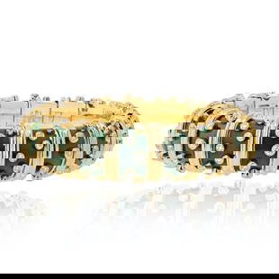 Tiffany & Co. Schlumberger 18K Yellow Gold Green Enamel Diamond Bangle: Tiffany & Co. Schlumberger 18K Yellow Gold Green Enamel Diamond Bangle This stunning bracelet features a dark green paillonne enamel hinged bangle designed by Jean Schlumberger, showcasing exceptional