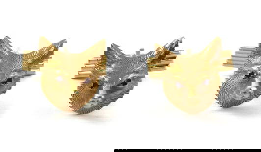Vintage 14k Yellow Gold Fox Head Cufflinks with Red Eyes: Vintage 14k Yellow Gold Fox Head Cufflinks with Red Eyes This is an impressive pair of vintage cufflinks. They are crafted from 14k yellow gold featuring a fur like textured 3D head of a fox with red