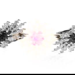 Stunning 14k White Gold Ruby Diamond Floral Cocktail Ring