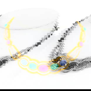 David Webb Platinum 18K Yellow Gold Gemstone Necklace with Diamonds: David Webb Platinum 18K Yellow Gold Gemstone Necklace with Diamonds This exquisite David Webb necklace is crafted from a combination of platinum and 18K yellow gold, showcasing a stunning selection of