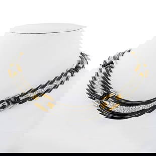 David Webb Platinum 18K Yellow Gold Black Enamel Diamond Collar Necklace 9 Cts: David Webb Platinum 18K Yellow Gold Black Enamel Diamond Collar Necklace 9 Cts This exquisite collar necklace by David Webb showcases a luxurious combination of platinum and 18K yellow gold, enhanced