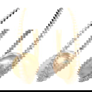 Harbor Diamonds 18K Yellow Gold Pearl Diamond Hoop Earrings 0.55 Carat: Harbor Diamonds 18K Yellow Gold Pearl Diamond Hoop Earrings 0.55 Carat Elevate your elegance with these stunning Golden South Sea Pearl Diamond Hoop Earrings. Crafted from luxurious 18k yellow gold, t